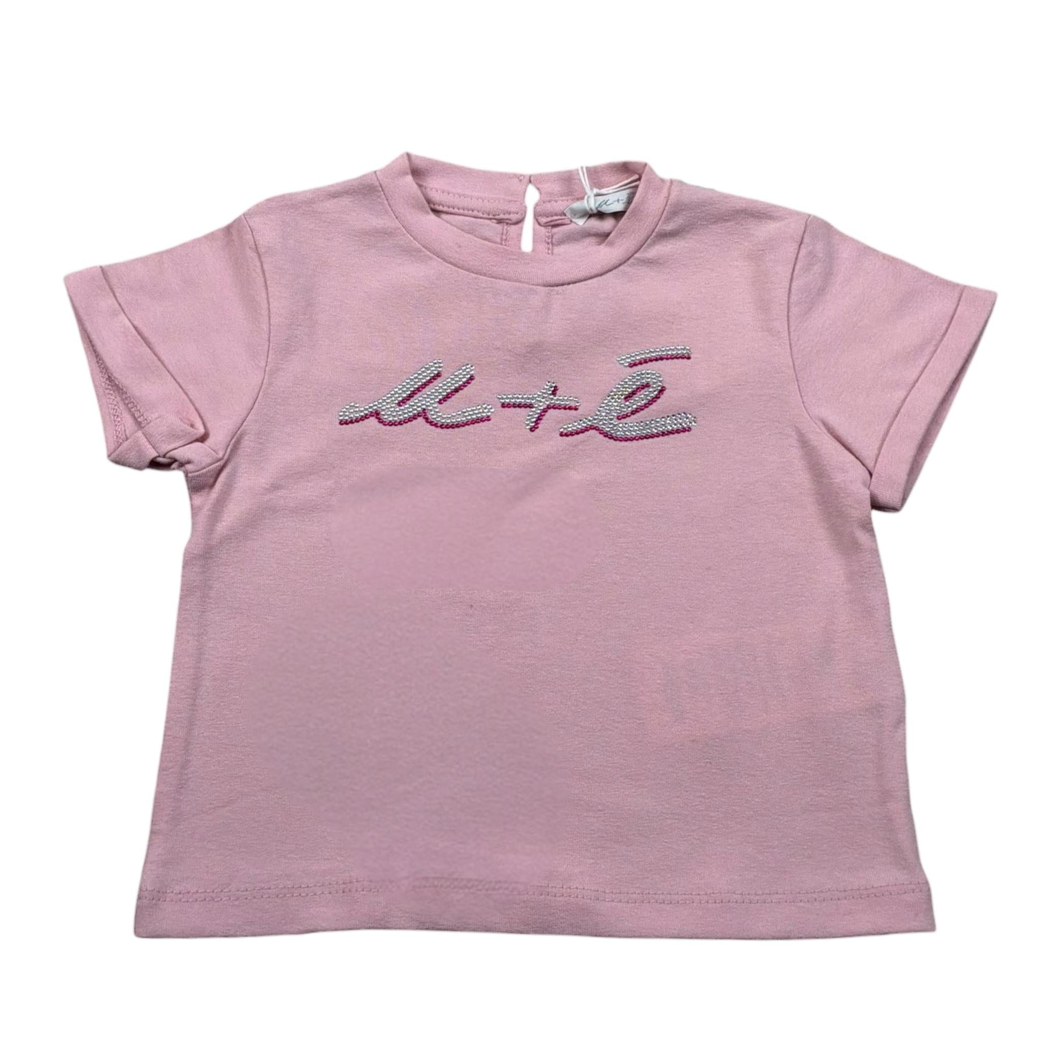 M+E' T-Shirt Girocollo Tinta Unita con Stampa per Bambina UE1405J ROSA M+E' 