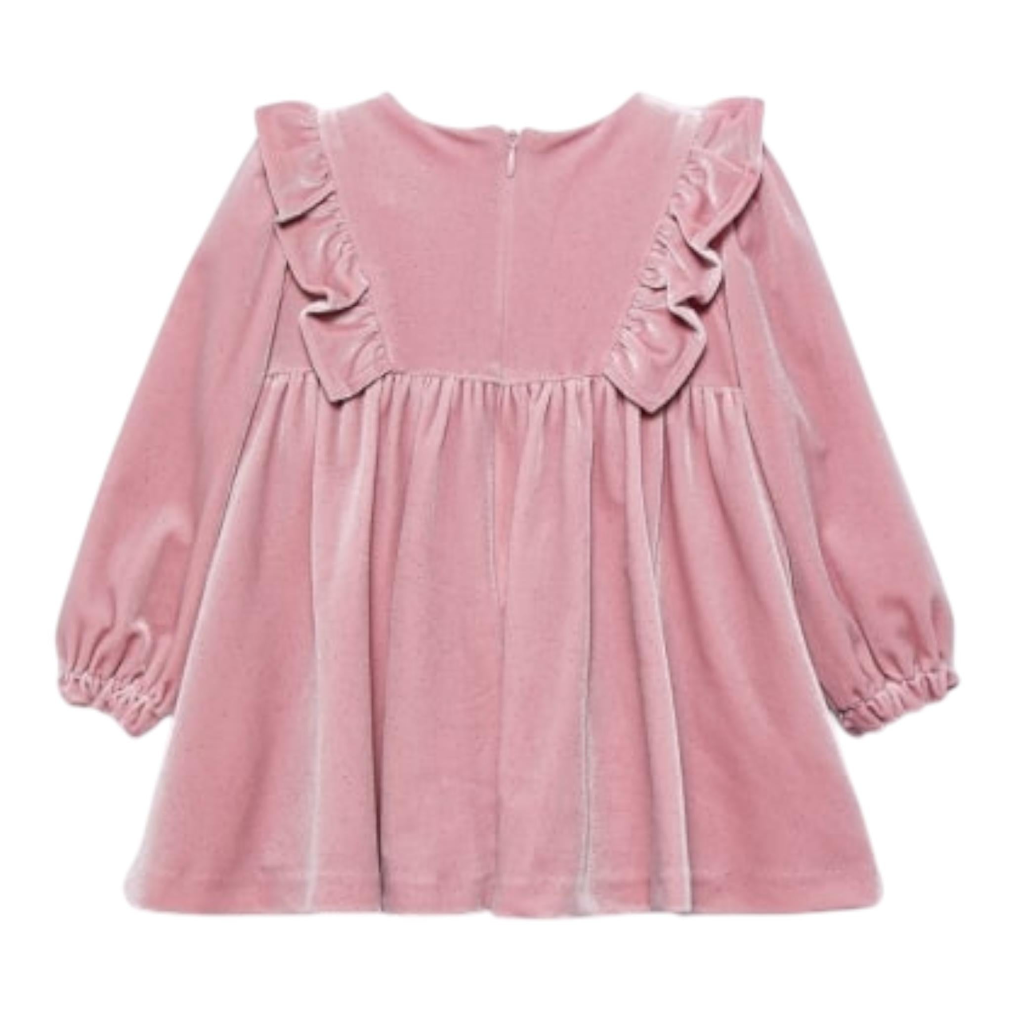 ABEL & LULA abito tinta unita in velluto con balze Rosa per Neonata 5504 ROSA ABEL & LULA 