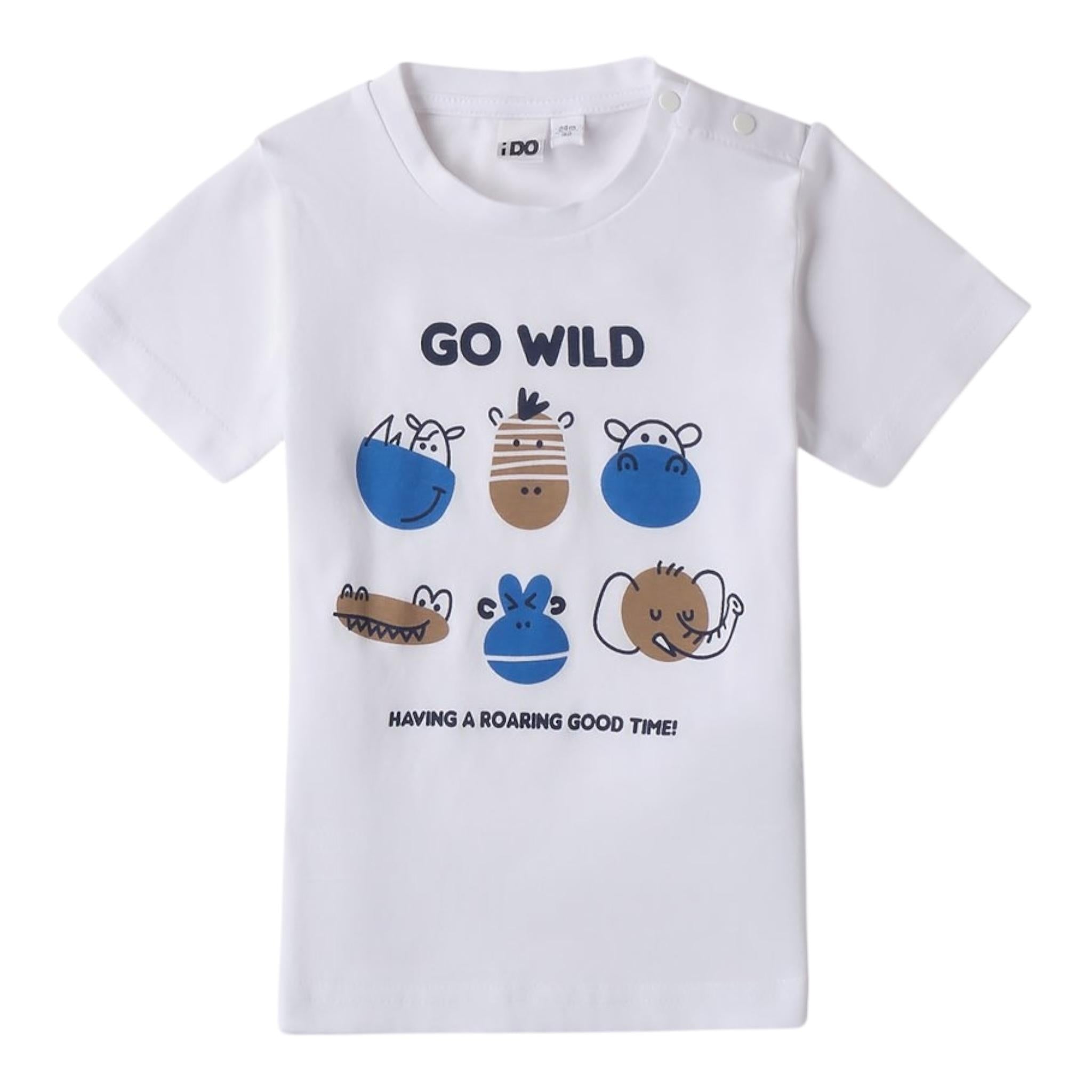 I Do T-Shirt Girocollo Tinta Unita con Stampa per Bambino 4B466 BIANCO I DO 