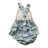 Phi Clothing Baby Mädchen Einfarbiger Strampler mit Rüschen und blauem Blumendruck