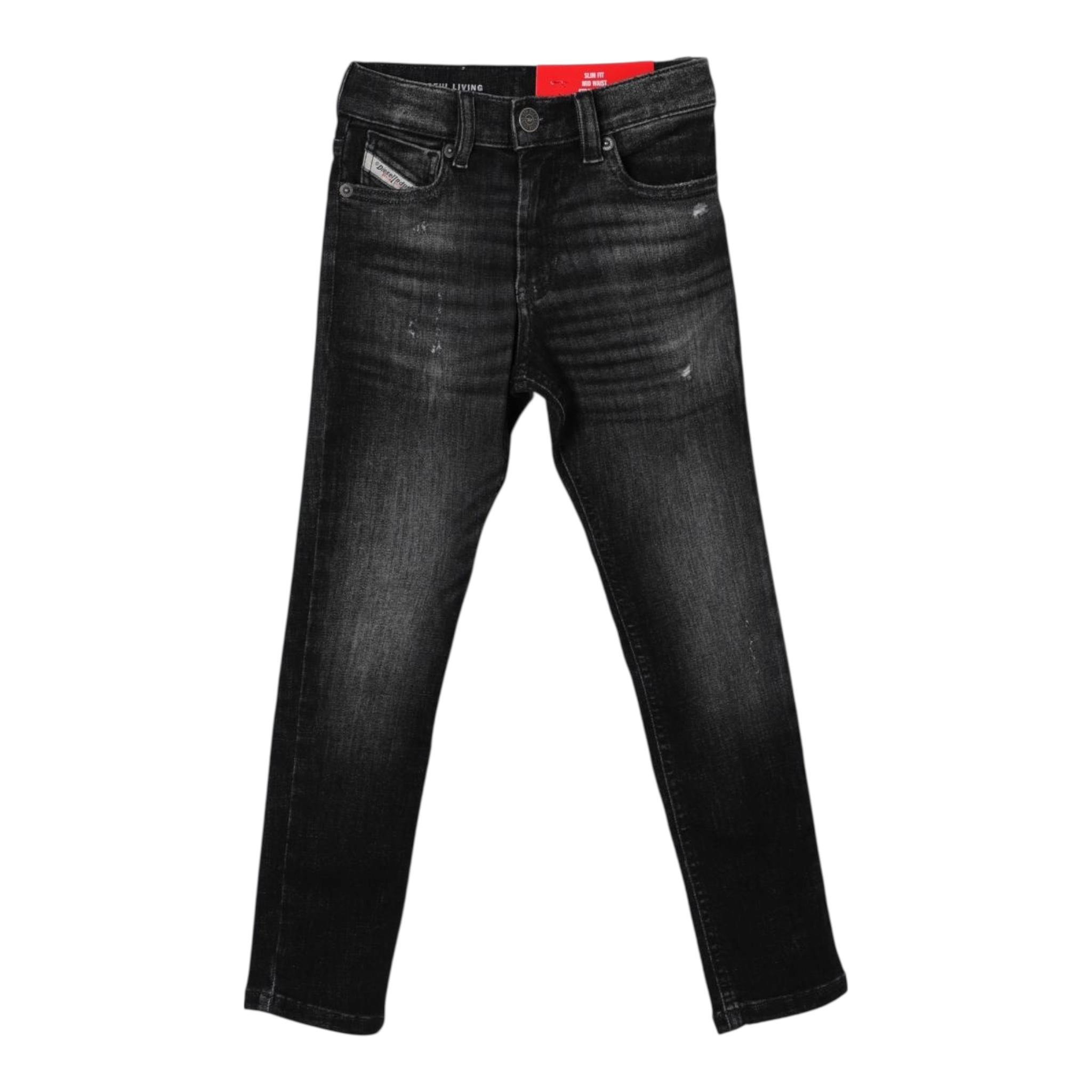 DIESEL jeans tinta unita con logo Nero per Bambino J00810 NERO DIESEL 