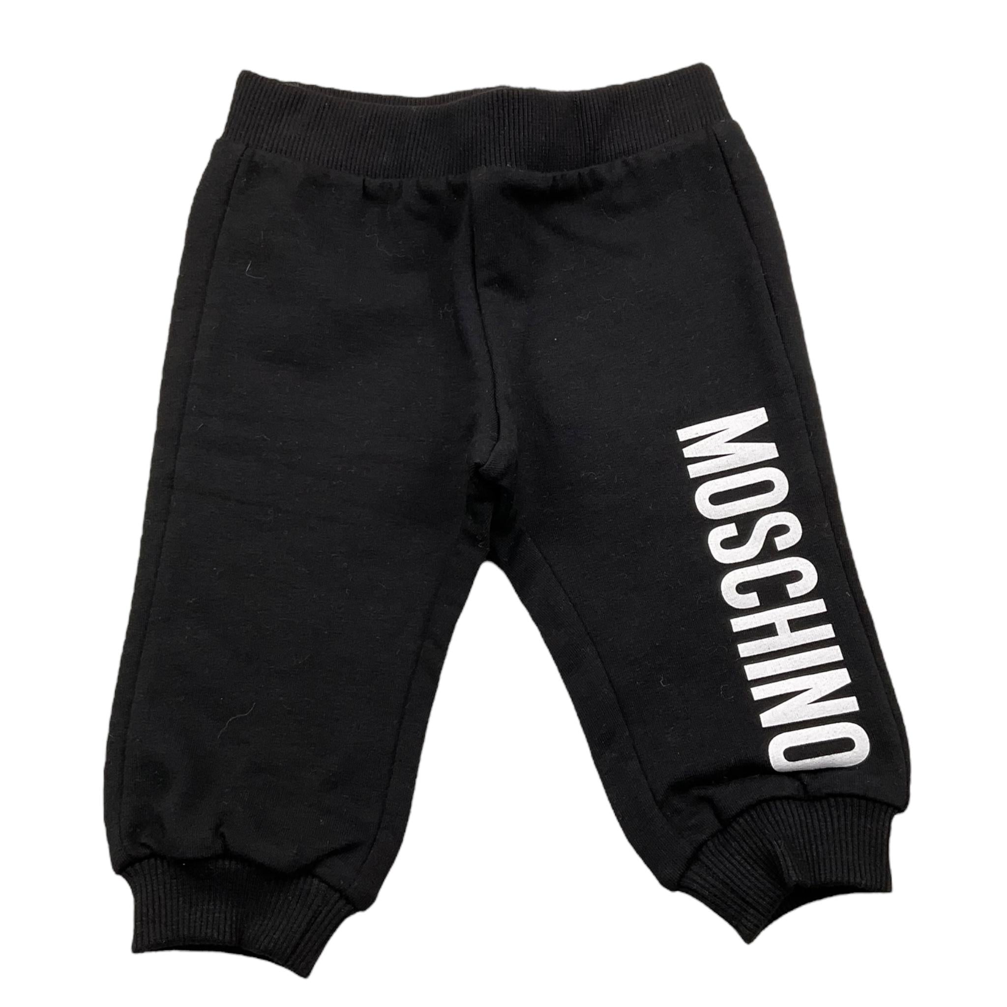 MOSCHINO pantalone tuta tinta unita con stampa logo Nero per Neonato MUP058 NERO MOSCHINO 