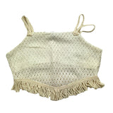 Please Top Tinta Unita con Frangie E Bretelle per Bambina CC90230G72 AVORIO PLEASE 