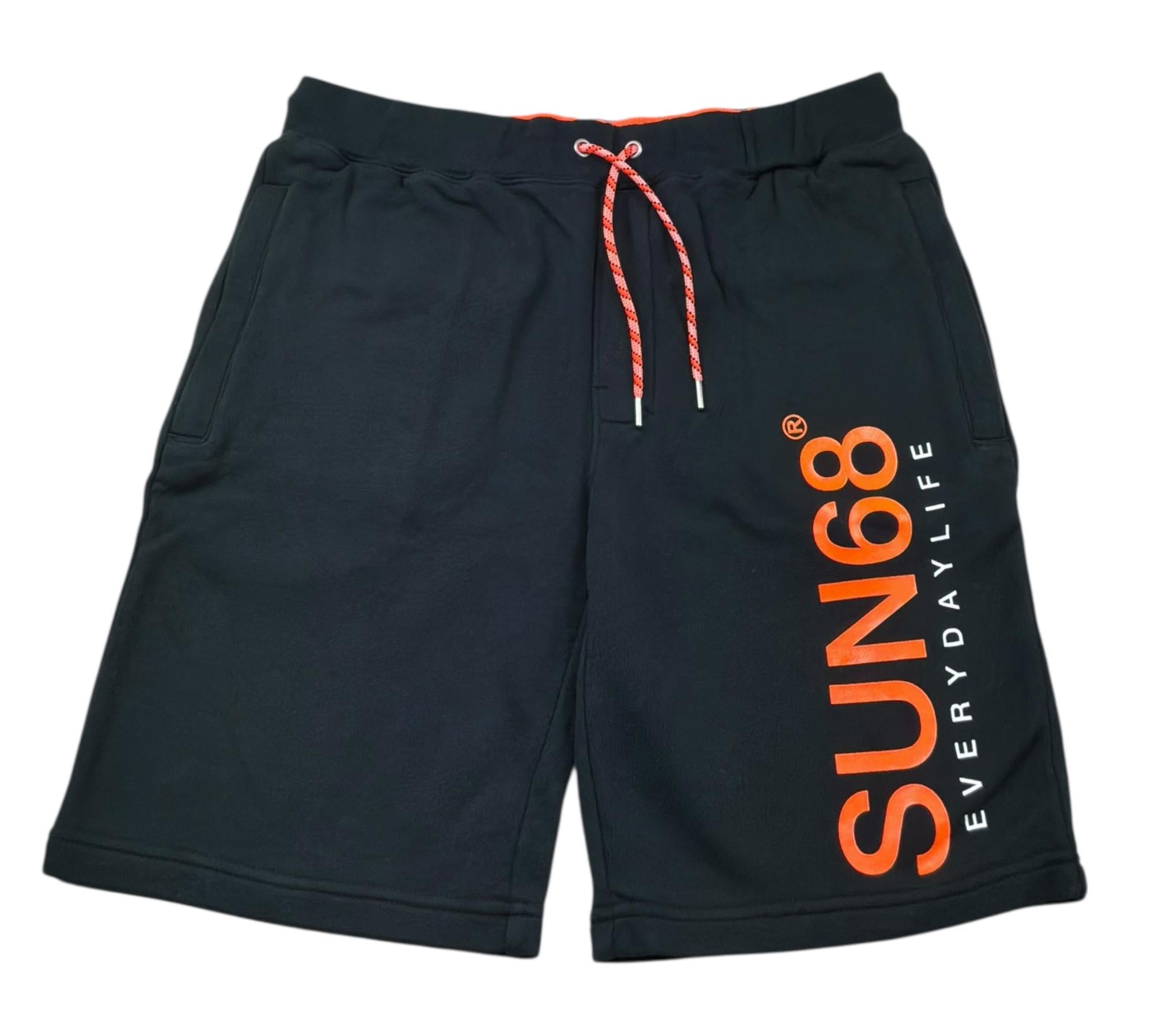 Sun68 Bermuda Tuta Tinta Unita con Logo per Bambino F32330 NERO SUN68 