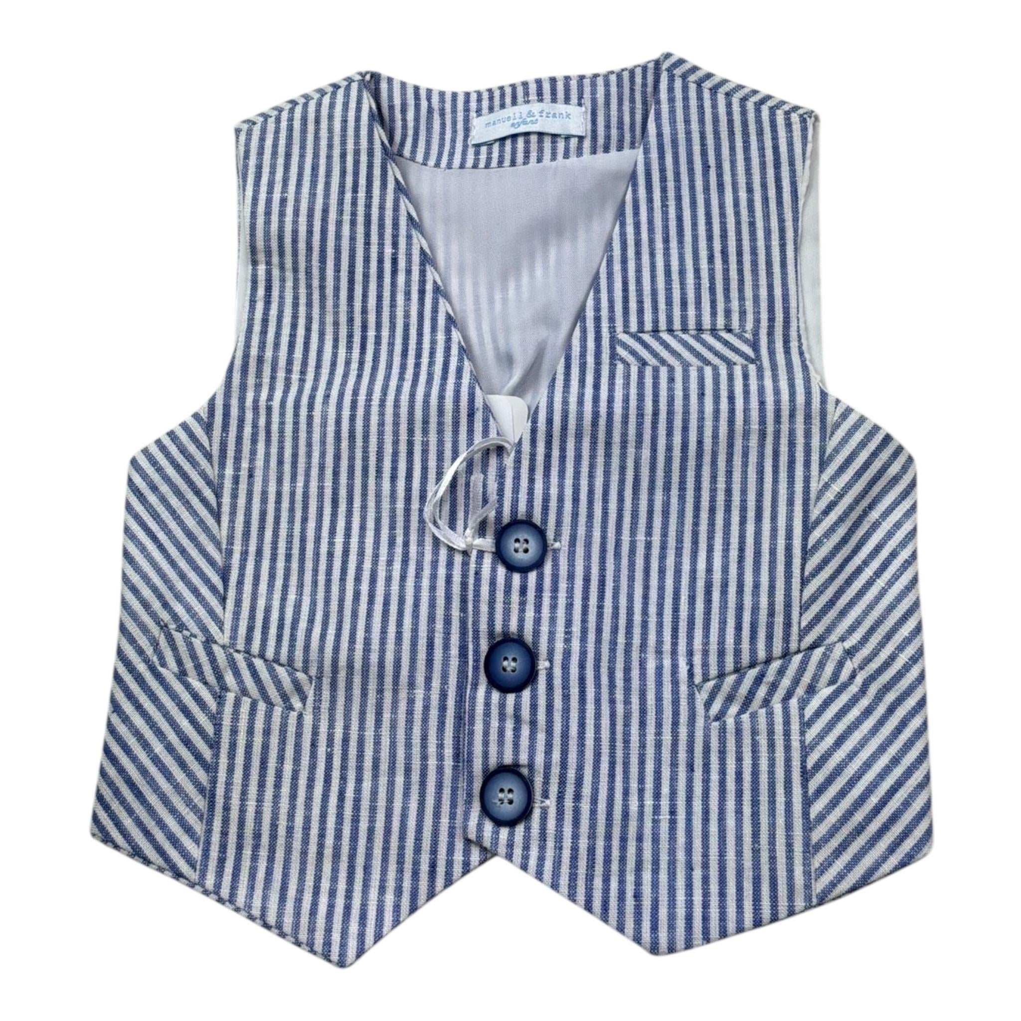 Manuel & Frank Gilet Tinta Unita con Fantasia A Righe per Neonato MF5165I BIANCO/AZZURRO MANUEL & FRANK 