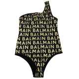 Balmain Einteiliger Badeanzug, einfarbig mit kontrastierenden Drucken, Schwarz für Mädchen
