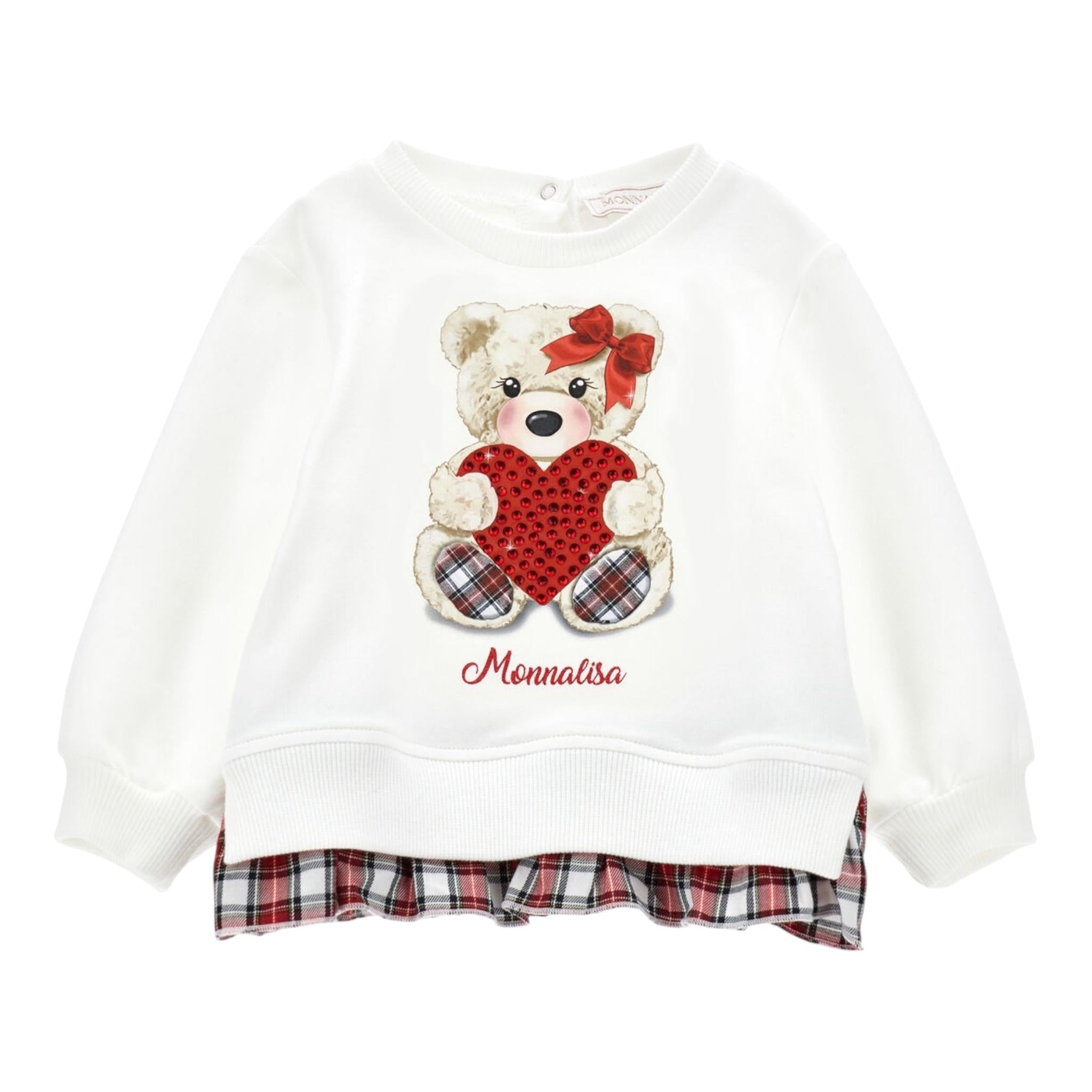 MONNALISA felpa chiusa girocollo tinta unita con stampa orso Panna per Bambina 19D638 PANNA MONNALISA 