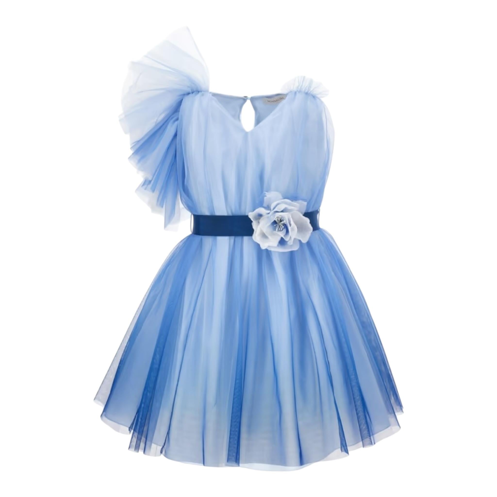 Monnalisa Abito Cerimonia Tinta Unita con Tulle per Bambina 71A914 AZZURRO MONNALISA 