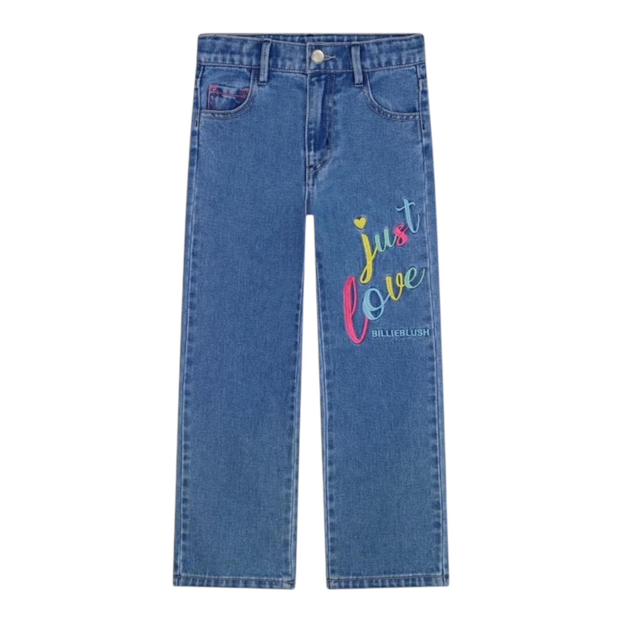 BillIEBLUSH jeans tinta unita con stampa e girovita regolabile Blu per Bambina U20451 BLU BillIEBLUSH 