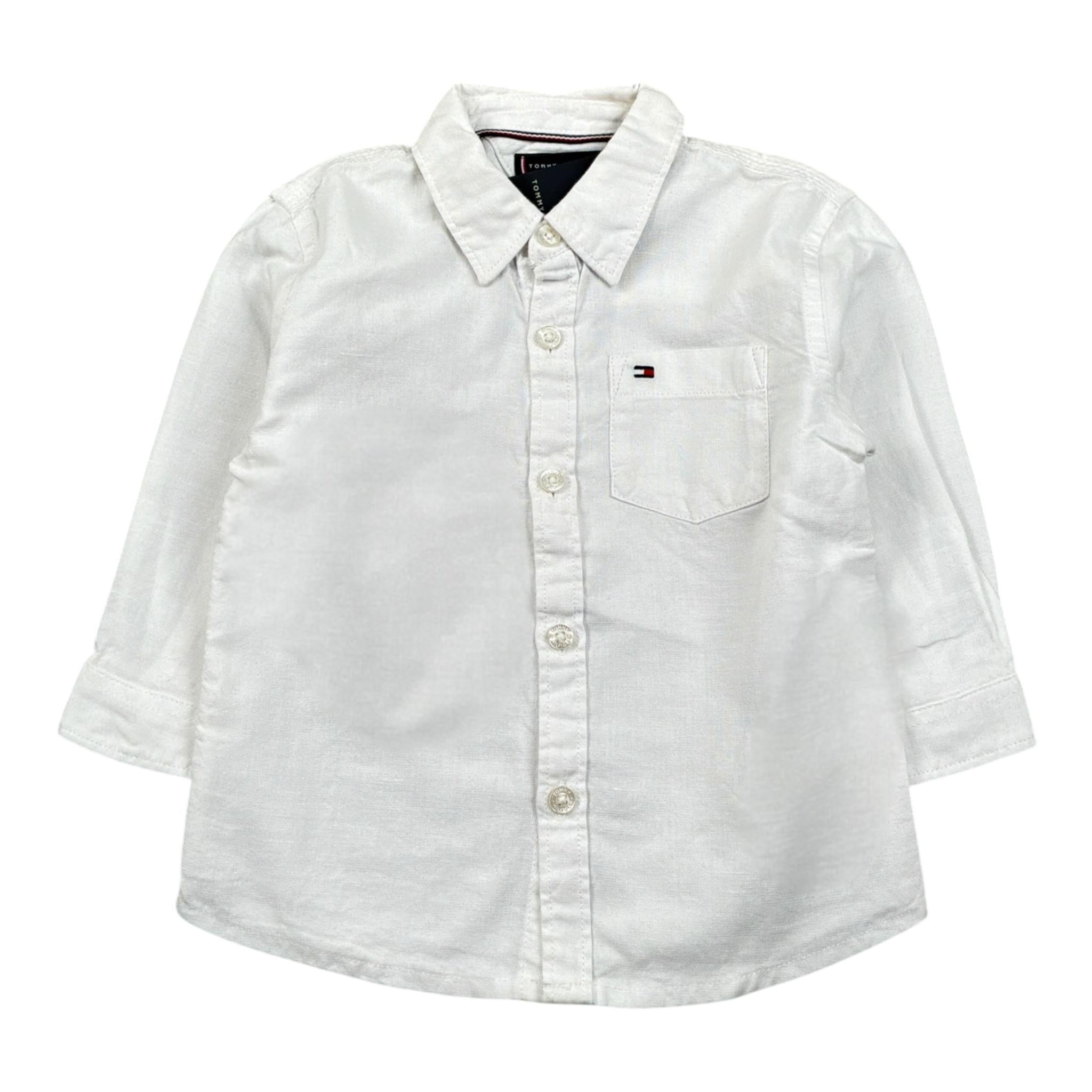Tommy Hilfiger Camicia tinta unita con Logo Bianco per Neonato KB0KB08142J BIANCO TOMMY HILFIGER 