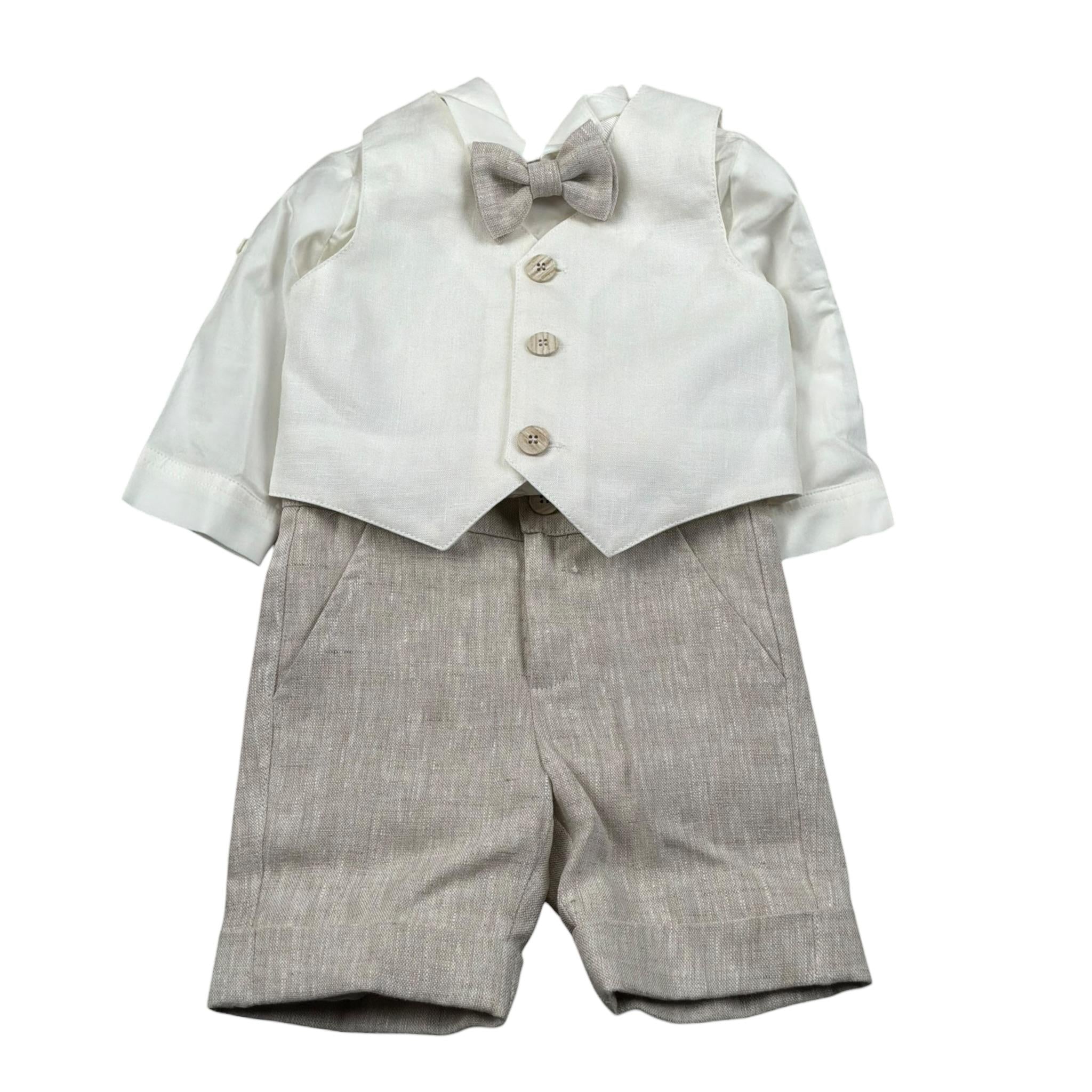 Pure Firenze Completo 4 Pezzi Camicia-Gilet-Bermuda-Papillon per Neonato 110888 PANNA/BEIGE PURE FIRENZE 