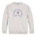 TOMMY HILFIGER felpa girocollo tinta unita con logo Grigio per Bambino KB0KB09192 GRIGIO TOMMY HILFIGER 