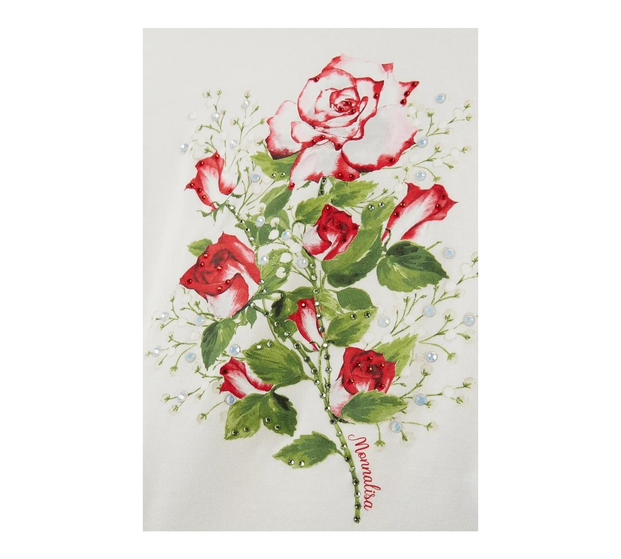 Monnalisa T-Shirt Girocollo Tinta Unita con Stampa Fiori per Bambina 717604S9 PANNA MONNALISA 