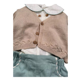 Marlu' Complet 3 Pezzi Camicia-Pagliaccetto-Cardigan per Neonato EM60560 BEIGE/VERDE MARLU' 