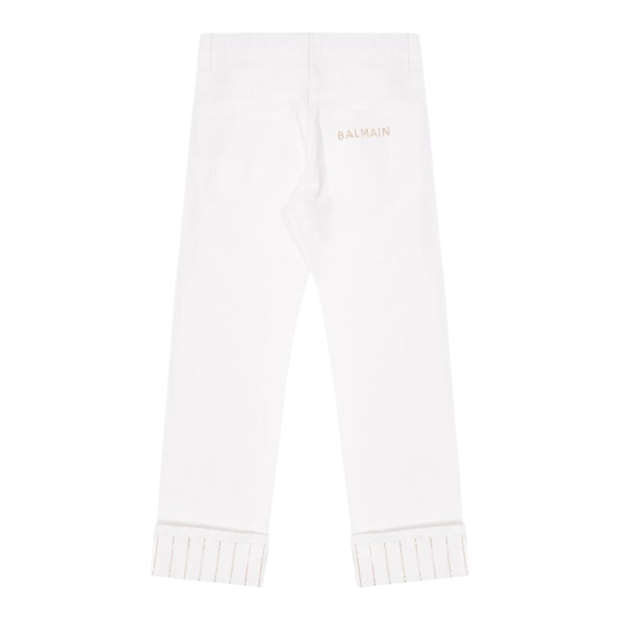 Balmain Jeans tinta unita con 5 Tasche Panna per Bambina BU6Q90 PANNA BALMAIN 