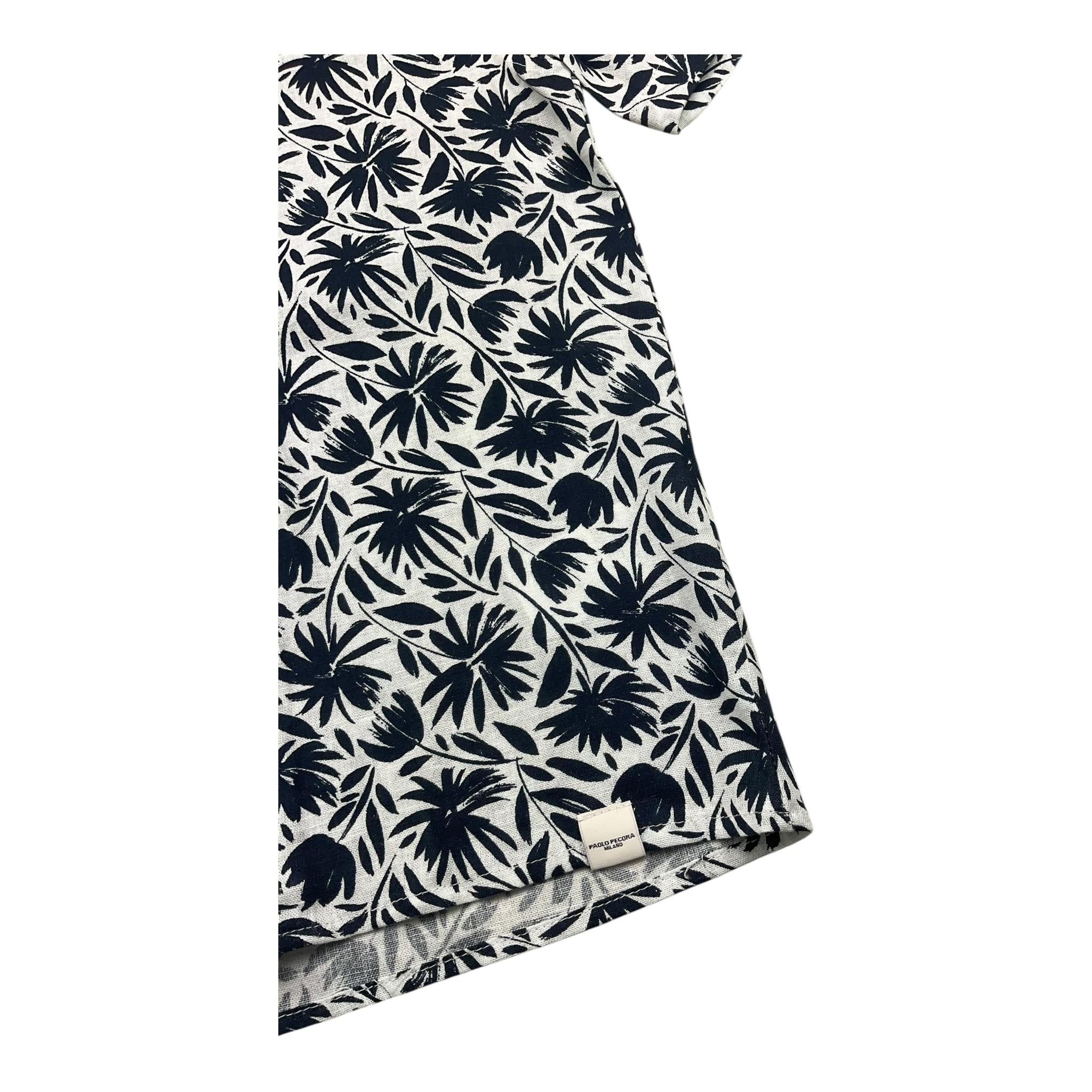 camicia mezza manica tinta unita con fiori PP4043 BLU PAOLO PECORA 