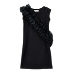 Monnalisa Abito Tinta Unita Giromanica con Balze per Bambina 17E905 NERO MONNALISA 