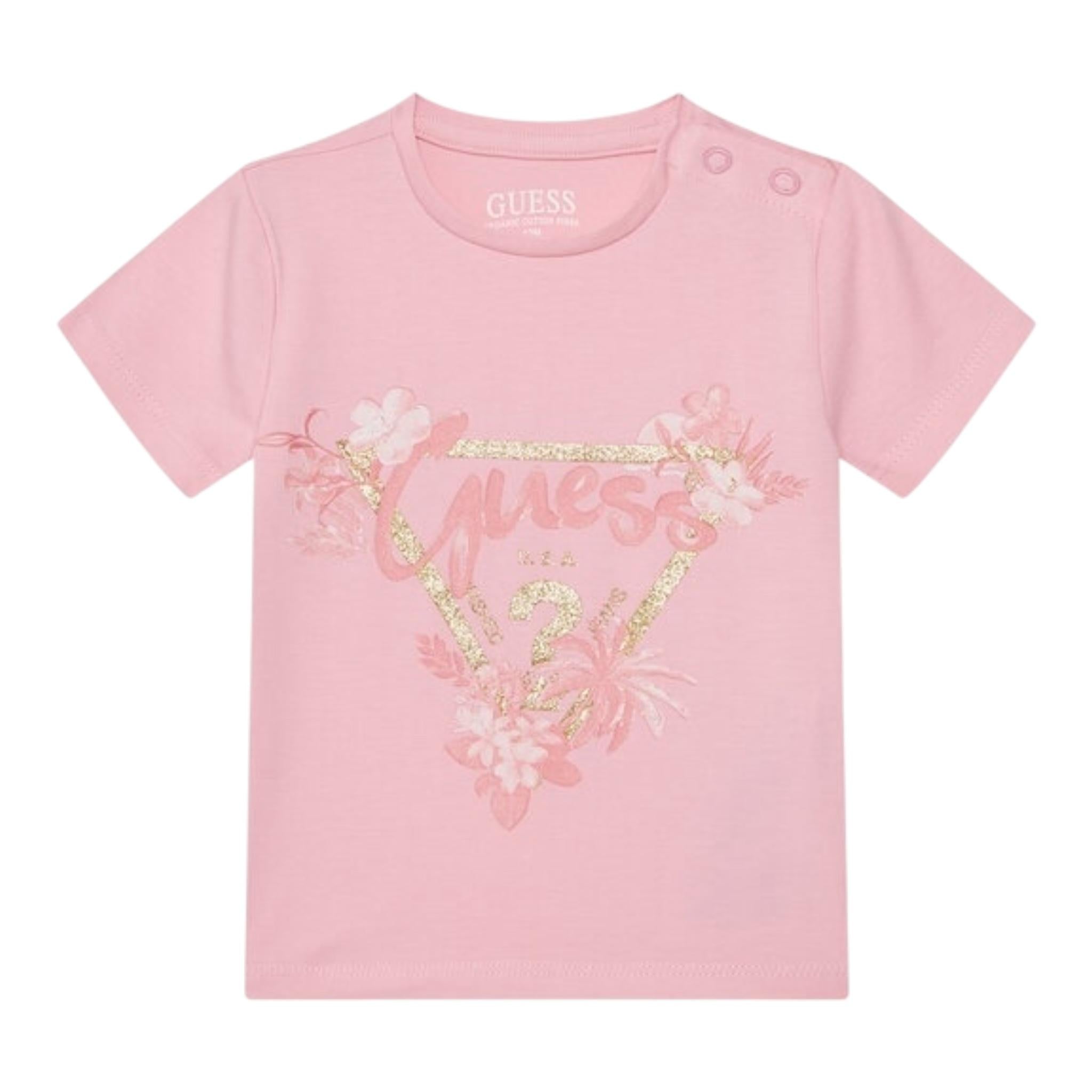 Guess T-Shirt Girocollo Tinta Unita con Stampa per Neonata A5GI03K6YW4 ROSA GUESS 