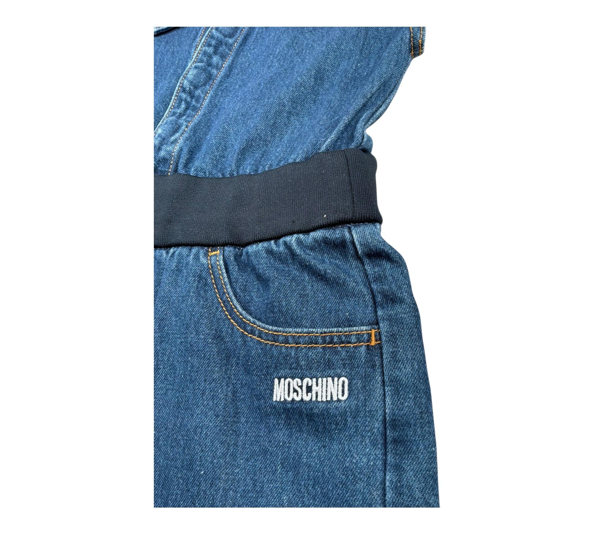 Moschino Tuta Intera Mezza Giromanica In Denim Tinta Unita per Bambina HDT00J BLU MOSCHINO 