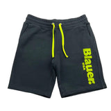 Blauer Bermuda aus einfarbigem Fleece mit schwarzem Logo-Print für Jungen