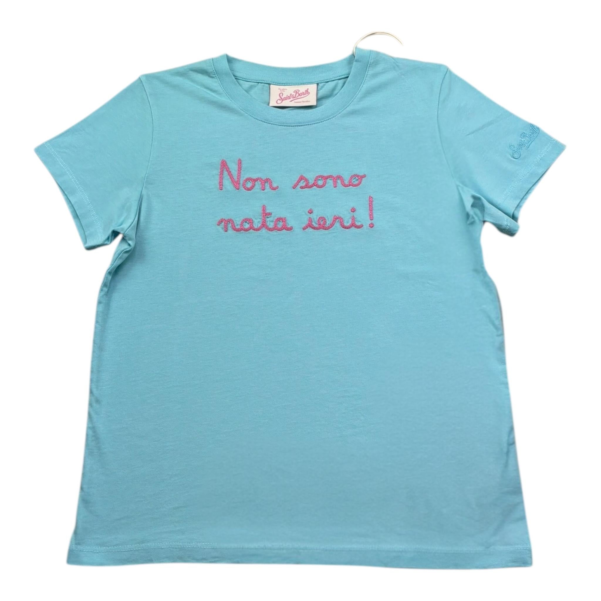 Saint Barth T-Shirt Girocollo Tinta Unita con Stampa per Neonata ELLY001111N AZZURRO SAINT BARTH 