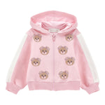MONNALISA felpa con zip e cappuccio tinta unita con orsi brillantinati Rosa per Neonata 39D802 ROSA MONNALISA 