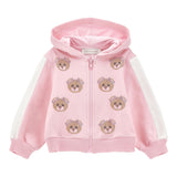 MONNALISA felpa con zip e cappuccio tinta unita con orsi brillantinati Rosa per Neonata 39D802 ROSA MONNALISA 