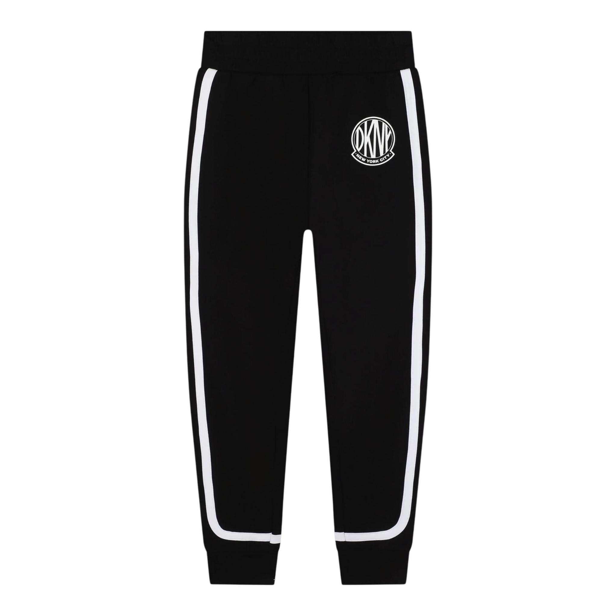 DKNY pantalone tuta tinta unita con profili in contrasto Nero per Bambino D60175 NERO DKNY 