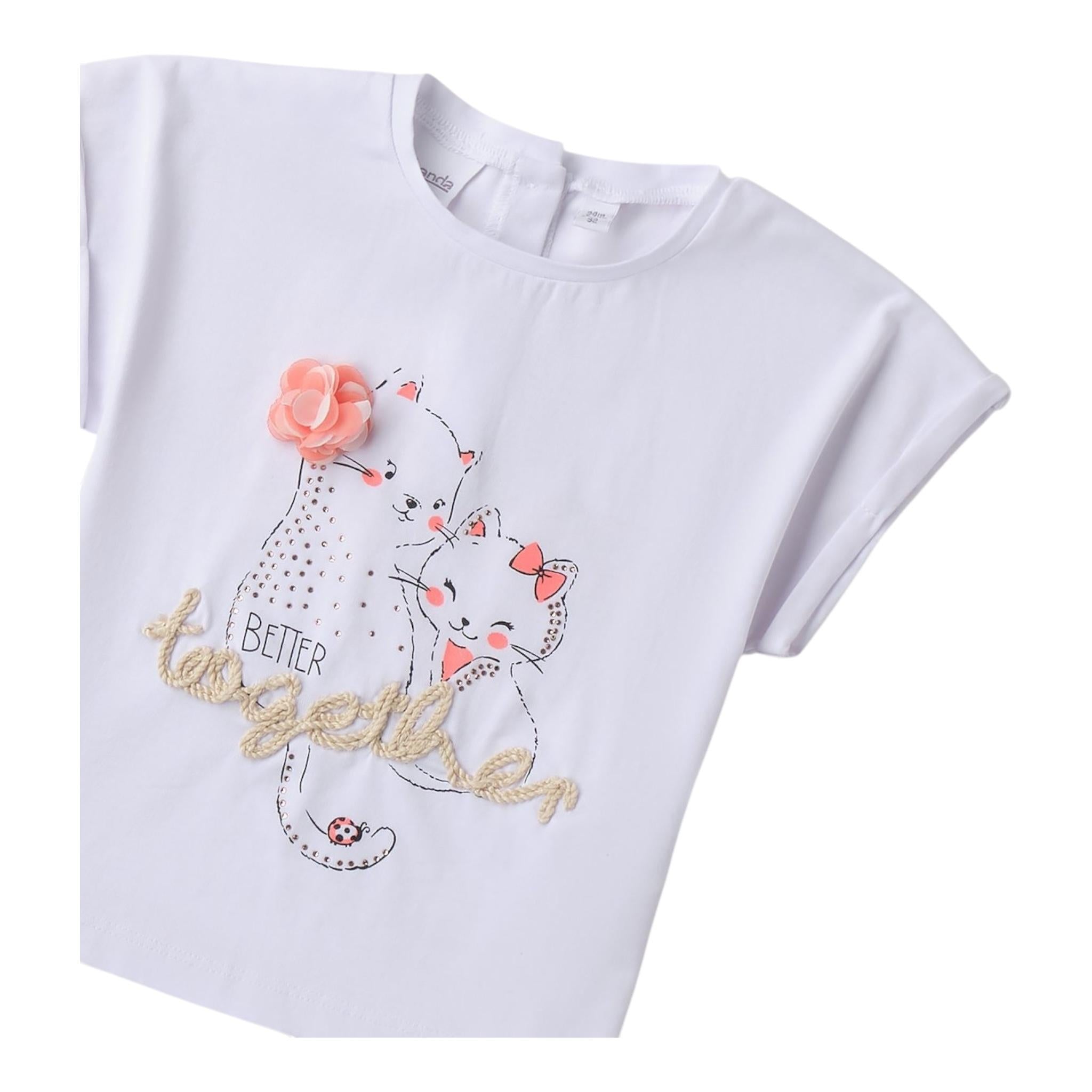 Sarabanda T-Shirt Girocollo Tinta Unita con Stampa per Bambina 0B319 BIANCO SARABANDA 