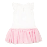 Monnalisa Abito Mezza Manica Tinta Unita con Gonna Tulle per Neonata 39E905X BIANCO/ROSA MONNALISA 