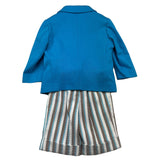 Helle Farben 4-teiliges Set Jacke-Shirt-Fliege-Bermudablau für Neugeborene
