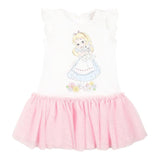 Monnalisa Abito Mezza Manica Tinta Unita con Gonna Tulle per Neonata 39E905X BIANCO/ROSA MONNALISA 