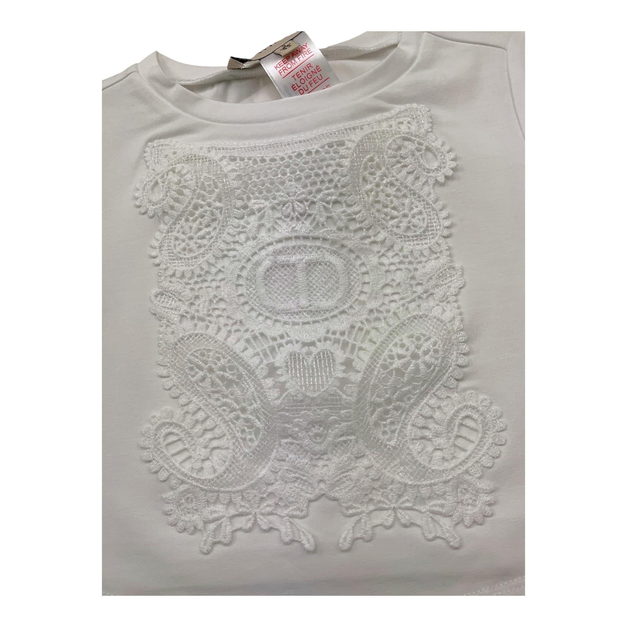 Twinset T-Shirt Girocollo Tinta Unita con Ricami per Neonata 251GJ2480N BIANCO TWINSET 