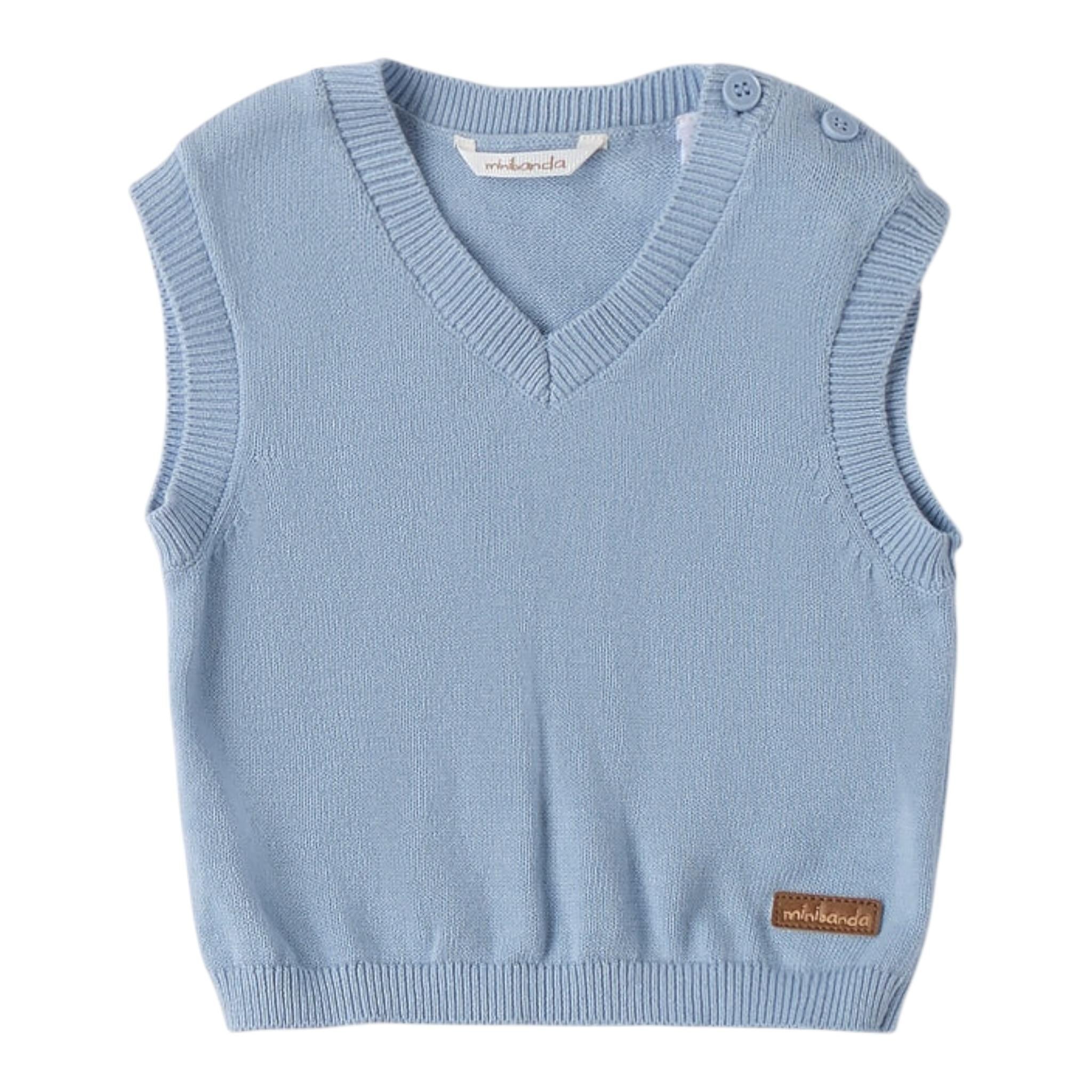 Mini Banda Gilet tinta unita Scollo A V Azzurro per Neonato 3B641X AZZURRO MINI BANDA 
