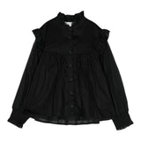 Chloe' Langarm Einfarbig Rüschen Shirt Schwarz Für Mädchen