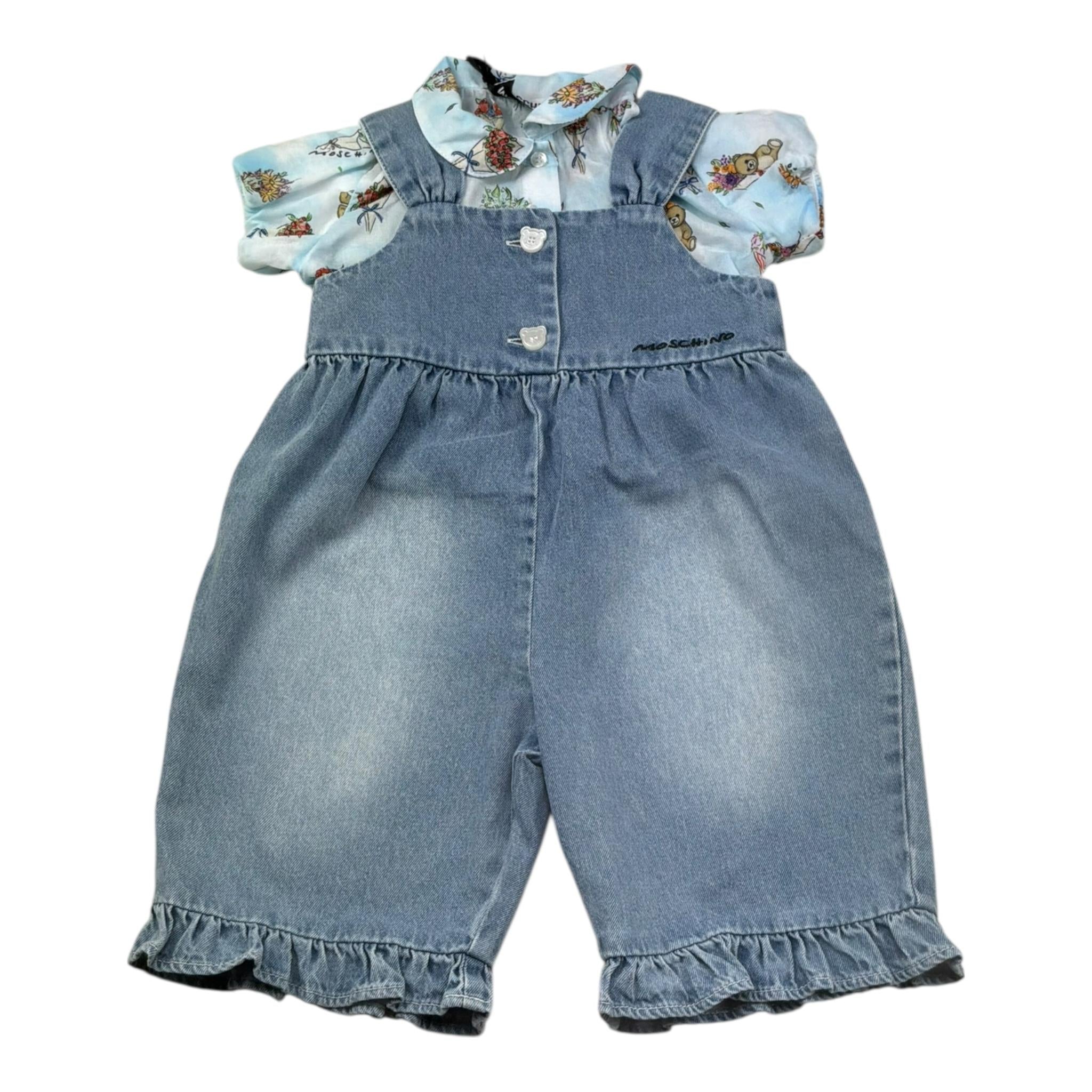 Moschino Completo 2 Pezzi Camicia-Salopette In Denim per Neonata MDG01N AZZURRO MOSCHINO 