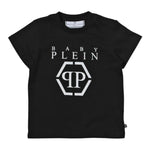 PHILIPPE PLEIN t-shirt girocollo tinta unita con stampa logo Nero per Bambino BTK1265 NERO PHILIPPE PLEIN 