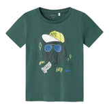 Name.It Einfarbiges T-Shirt mit Rundhalsausschnitt und grünem Aufdruck für Jungen