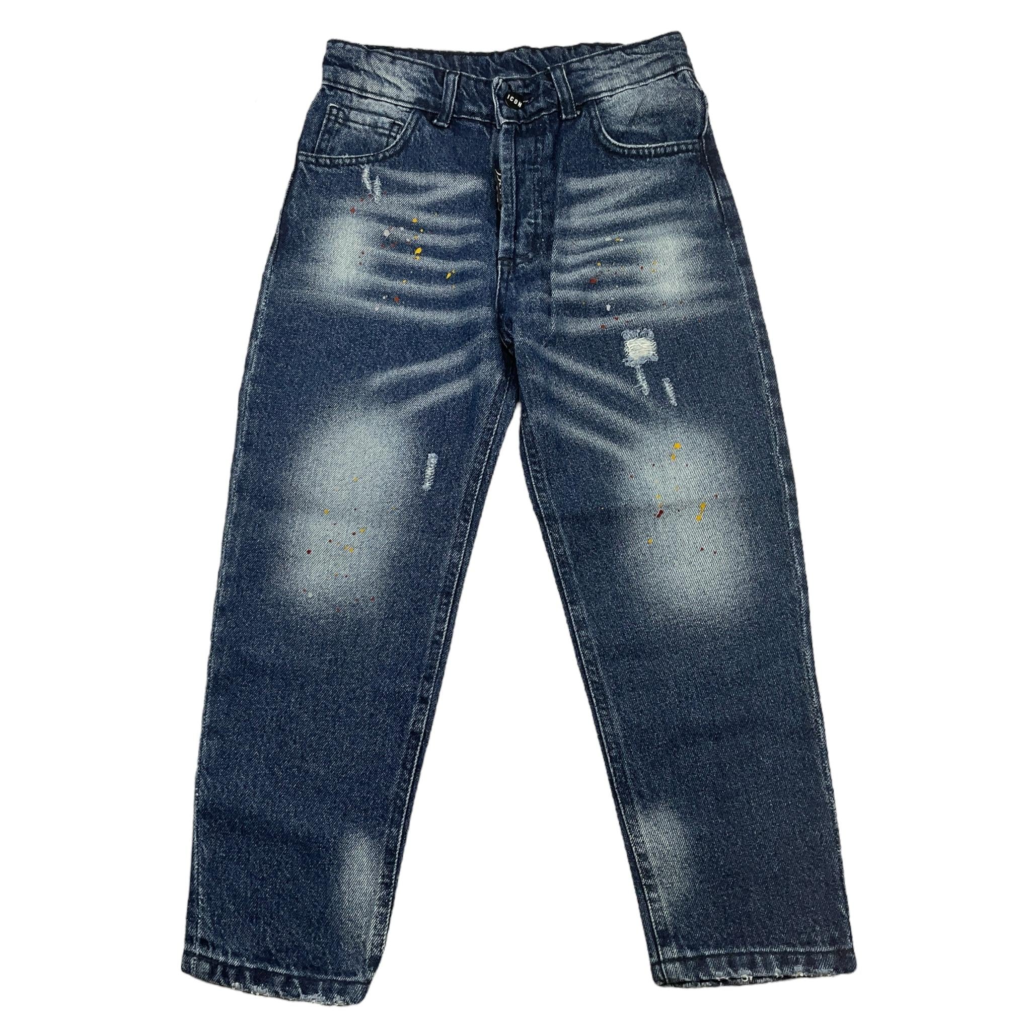 ICON jeans tinta unita con strappi e girovita regolabile Blu per Bambino IBDT00369 BLU ICON 