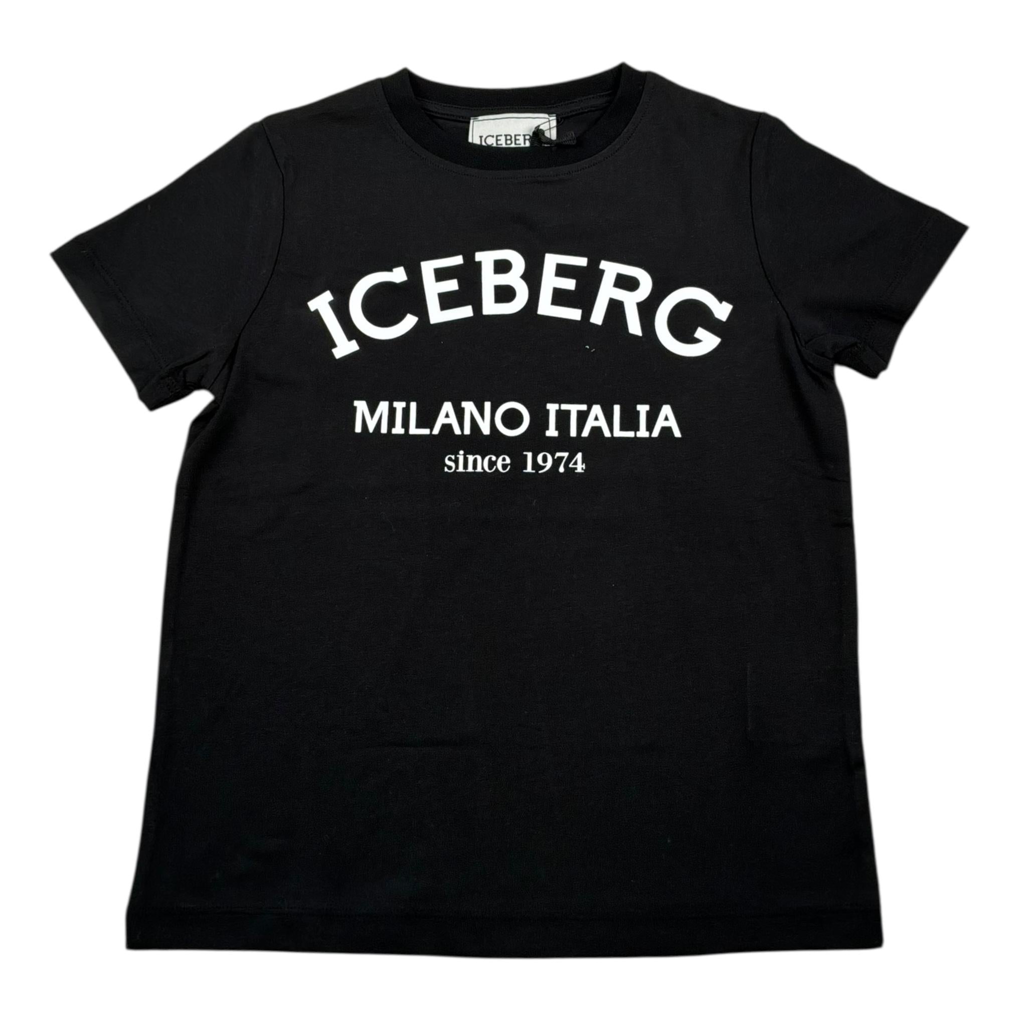 Iceberg T-Shirt Girocollo Tinta Unita con Stampa per Bambino TSICE5126JXX NERO ICEBERG 