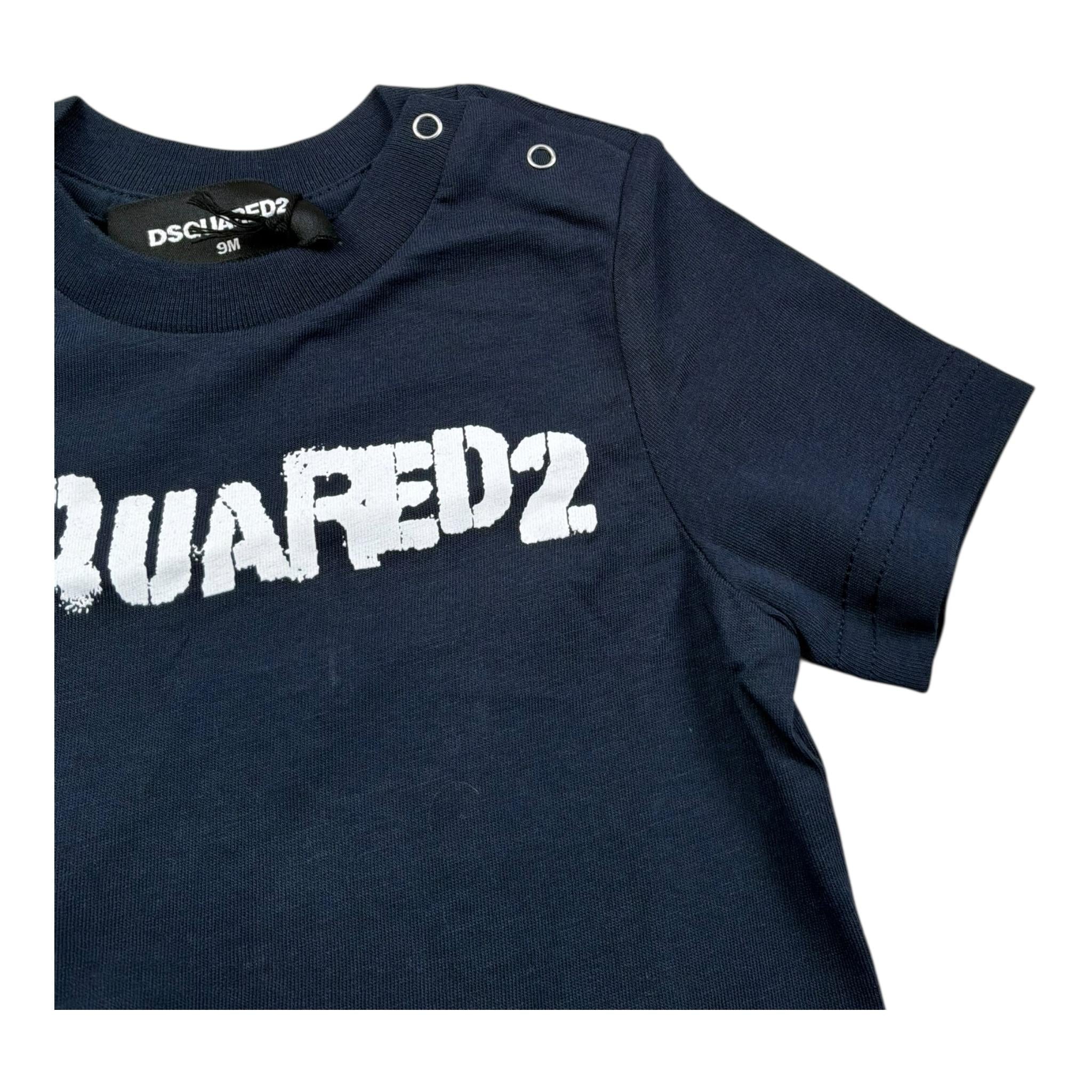 Dsquared2 T-Shirt Girocollo Tinta Unita con Stampa per Neonato DQ042R BLU DSQUARED2 
