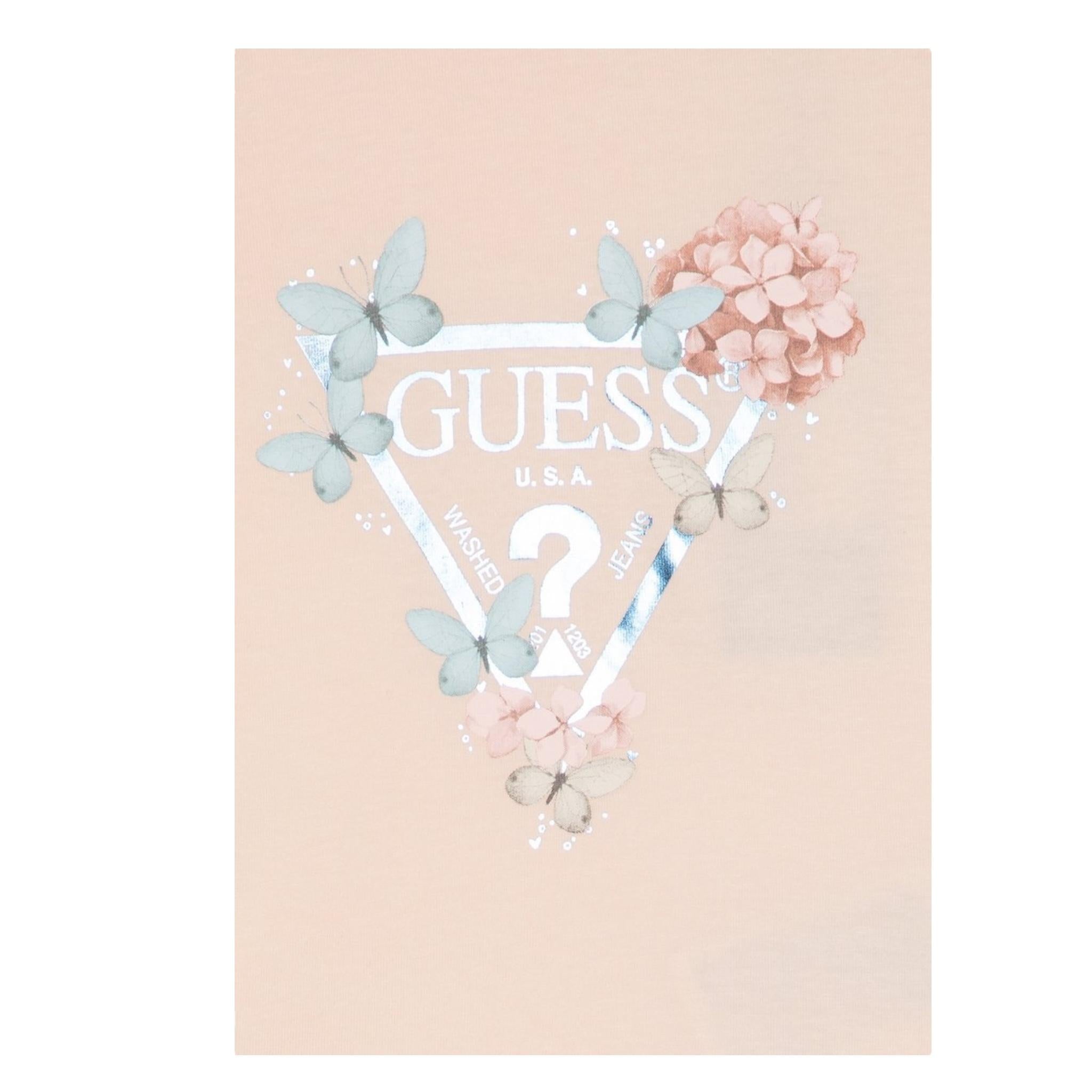 Guess T-Shirt Girocollo Tinta Unita con Logo per Bambina K5RI07K6YW4 ROSA GUESS 