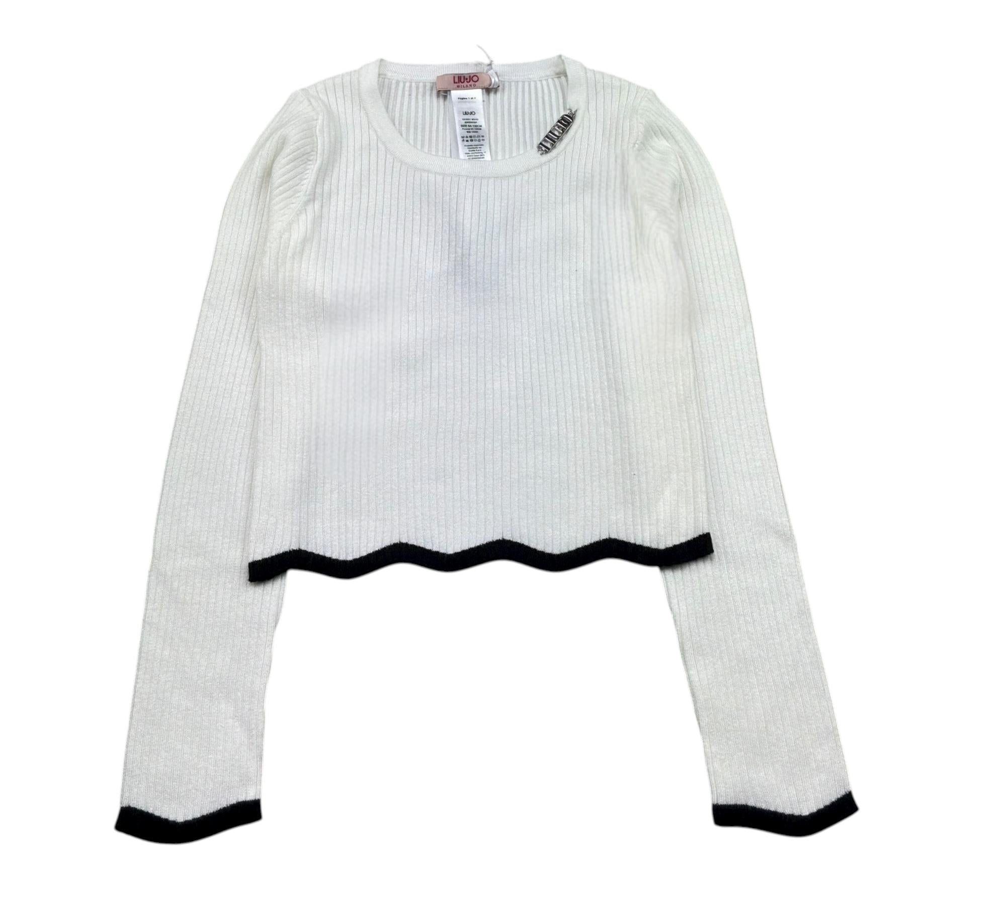 Liu Jo Maglia Girocollo Tinta Unita con Profili In Contrasto per Bambina GA5081 BIANCO LIU JO 