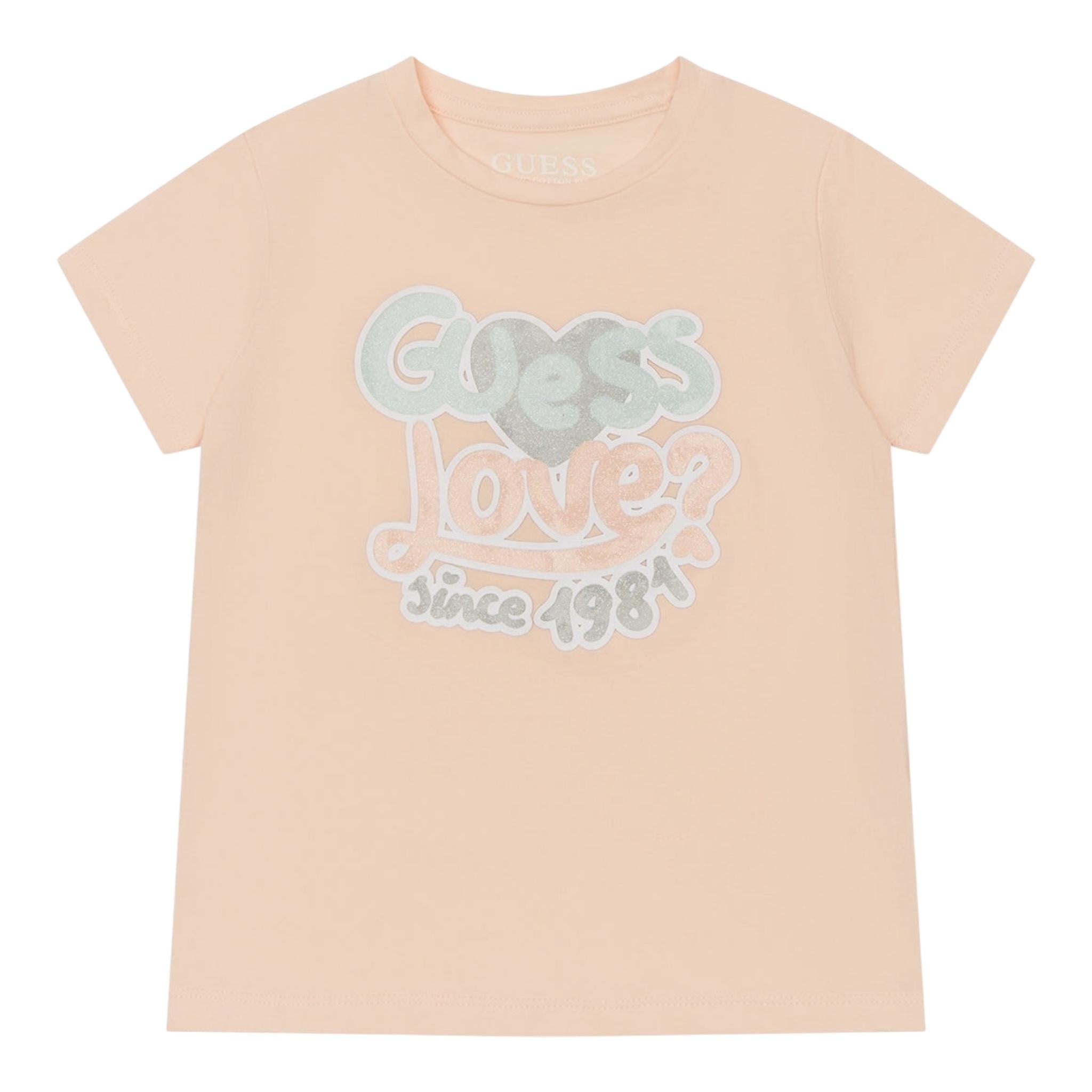Guess T-Shirt Girocollo Tinta Unita con Stampa per Neonata K5RI06K6YW4 ROSA GUESS 