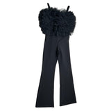 Elisabetta Franchi Einfarbiger Jumpsuit mit Tüll und schwarzen Trägern für Mädchen