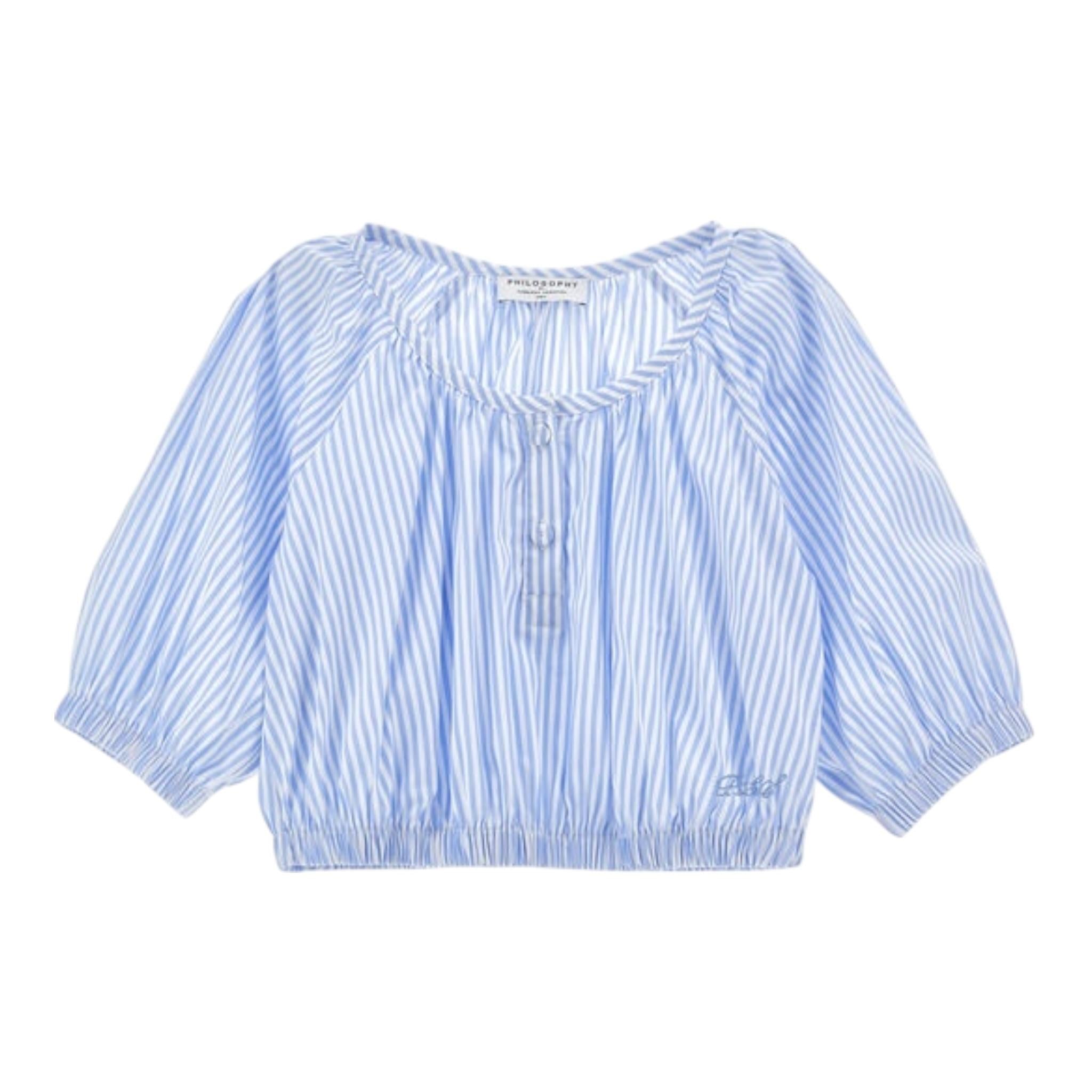 Philosophy Camicia Tinta Unita con Fantasia A Righe per Bambina I1E307 AZZURRO PHILOSOPHY 