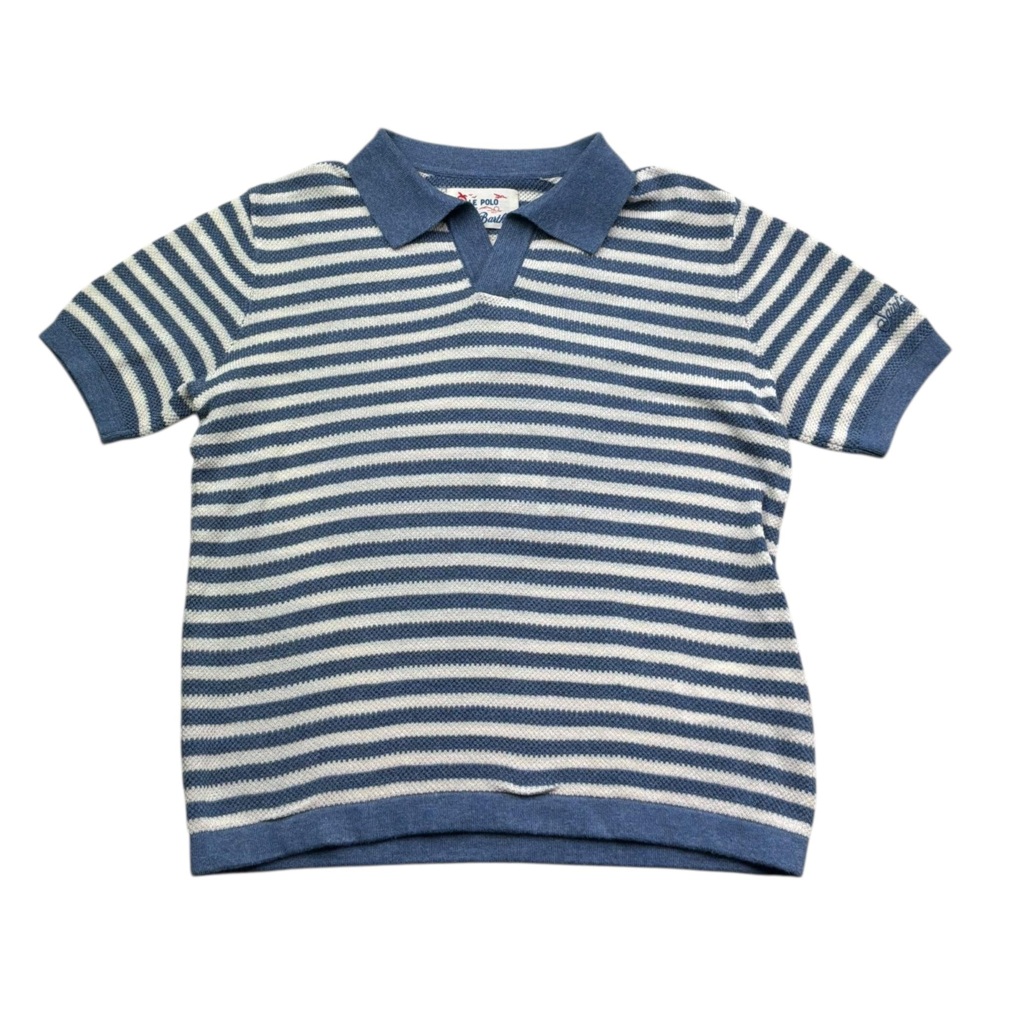 Saint Barth Polo Bicolore con Fantasia A Righe per Bambino 00009L BIANCO/BLU SAINT BARTH 