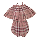 Teddy E Minou Komplettes Shirt - Ghettina Einfarbig mit Bordeaux Karomuster für Baby Mädchen