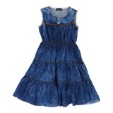 Monnalisa Abito Giromanica Tinta Unita In Denim per Bambina 495904 BLU MONNALISA 