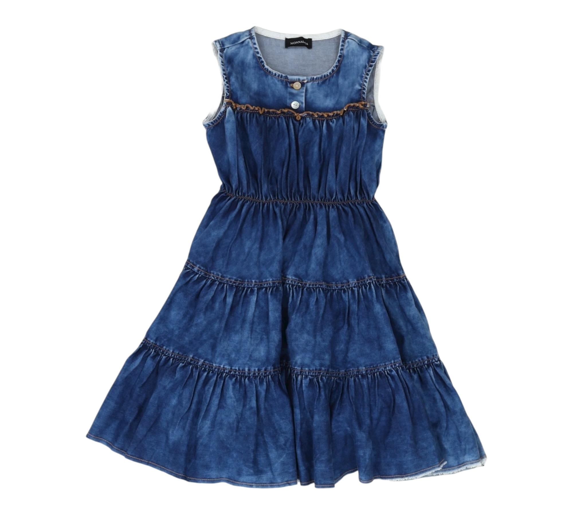 Monnalisa Abito Giromanica Tinta Unita In Denim per Bambina 495904 BLU MONNALISA 